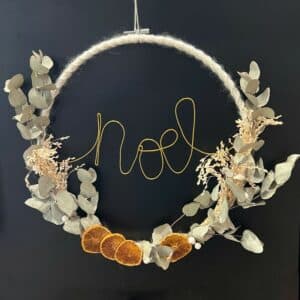 couronne de noël macramé, argile et feuillage séché