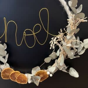 couronne de noël macramé, argile et feuillage séché